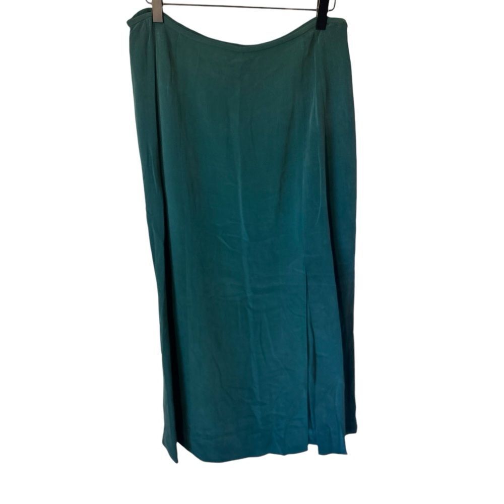 SILX 100% Silk Dark Green Size 14 Maxi Skirt High front slit. EUC